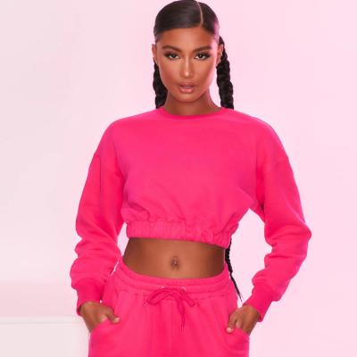 China Custom Logo Activewear Women Comfy Cropped Sweater Top Anti-Wrinkle Fashion Cropped Sweatshirt in Hot Pink for sale