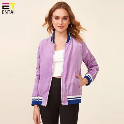 China New Design Fashion Anti-wrinkle Coat Anorak Sports Workout Contrast Trim Women Waterproof Bomber Jacket for sale