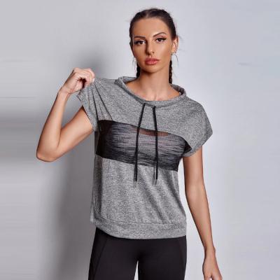 China Custom Contrast Mesh Drawstring Sports Anti-Wrinkle Women Fitness Tank Top Workout T-shirt Tank Top Tee 2021 for sale