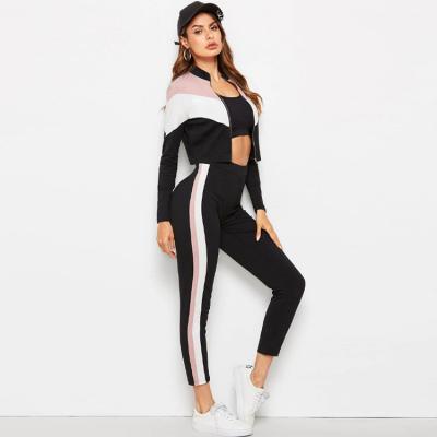 China Breathable Sporty Vest And Ankle-Cut Workout Wear Colorblock Legging Set Custom Yoga Tracksuit For Women for sale