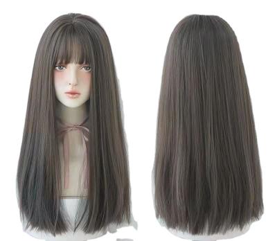 China Realistic Wave Wig Woman Long Full Hair Black Headwear Long Air Straight Hair Super Natural Full Bangs Top Hair for sale