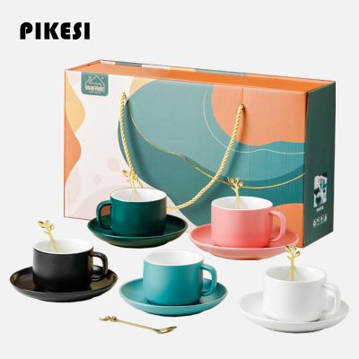 China Viable Wholesale Hot Sale Custom Logo Coffee Mug Color Glaze Ceramic Tea Cup and Saucer Set with Gift Box Package for sale