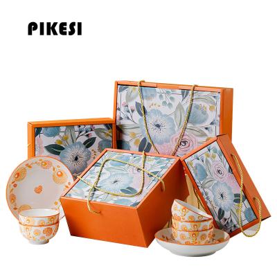 China Wholesale Popular Viable Porcelain Rice Bowls With Logo Customization Ceramic Dinnerware Set Chopsticks Gift Box Tableware for sale