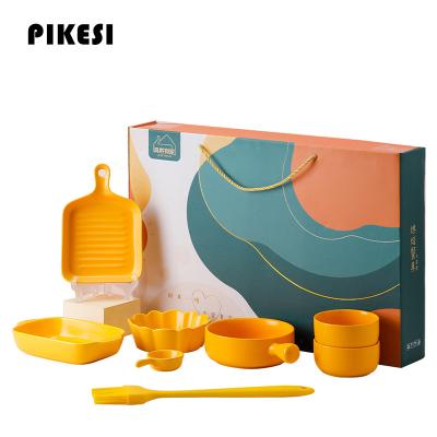 China Viable High Quality Baking Dish Oven Baking Set Logo Customization 8pcs Gift Box Package Ceramic Bakeware Set for sale