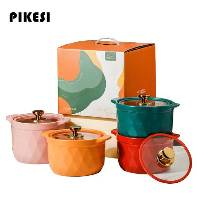 China Viable High Quality Colored Stoneware Glazed Soup Bowl Gift Box Porcelain Cookware Ceramic Pots Casserole Set With Lid for sale