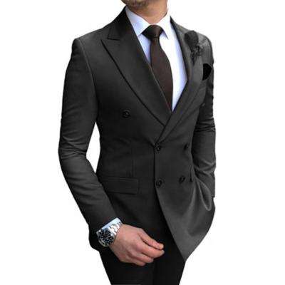 China Men's Double Button Banquet Suit 30% Acetate Fiber Wedding Two-piece Casual Dress Suit Anti-wrinkle Slim Cross Closure Collar for sale