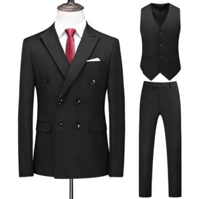 China Anti-Wrinkle Men's Double Button Business Double Breasted Plus Dress Suit Slim Casual Nylon Three-Piece Suit 6XL Size 80% Max for sale