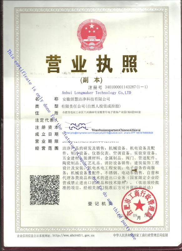 Statutory certificate of incorporation - Anhui longmaker Technology Co., Ltd.