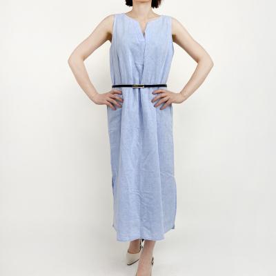 China 2021 Spring Summer Classic Lady Casual Sleeveless Solid Canvas Maxi Dress Breathable Sustainable Canvas Women for sale