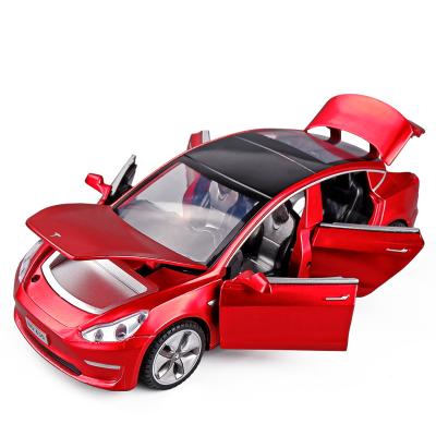 China Tesla MODEL3 1:32 Scale Suspension Wheel Car Model Alloy Independent Steerable Diecast Model Noise And Light Weight Toy for sale