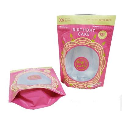 China Recyclable Stand Up Clear Front Zipper Bath Bombs Packaging Soap Sachets for sale