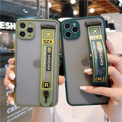 China New Shockproof Mobile Phone Full Protection TPU Matte Phone Case Wrist Strap Support For iPhone 13 12 11 Pro SE Max 7 XR Max X XS 8 6 Plus for sale