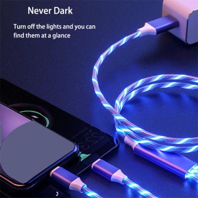 China 3 in1 USB Cable Stretching 3 in 1 Flowing Brilliant LED Charger Cable Light Up Cable USB Phone Charging Luminous Cable for iPhone Type C Android for sale