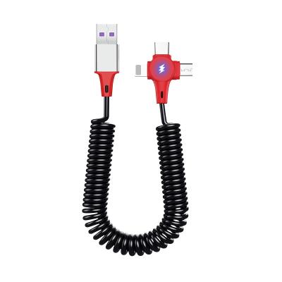 China Universal Fast Charging 5A All In One Spring Durable 5A Multi Type 3in1 Fast Charging C USB Charger Cable 3 IN 1 USB Cable For iPhone for sale