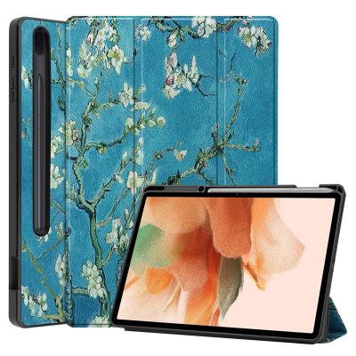 China With Pen Slot And Auto Wake Design High Quality Floral Printing With Pen Slot Soft PU Leather Shell Tablet Cover Case For Samsung Galaxy S7 Fe (SM-T730/SM-T736) for sale