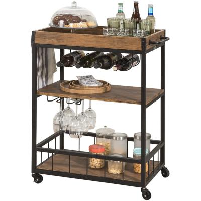 China PANEL Bar Serving Cart Home Myra Rustic Mobile Kitchen Serving Cart Metal Home Serving Cart for sale