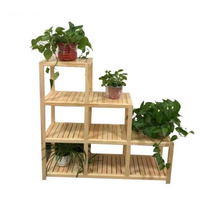 China Wood Green Portable Wooden Plant Stand Display Flower Solid Shelves for sale