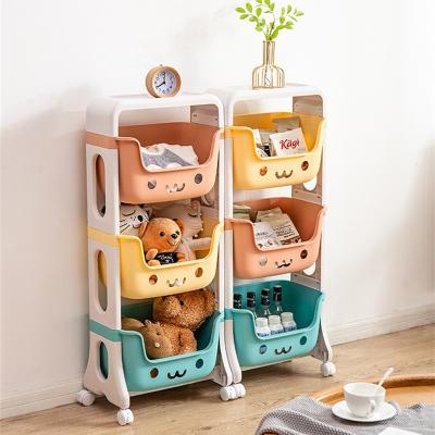 China Living Room Living Room Bedroom 3 Tier Trolley Rolling Service Plastic Sustainable Toy Trolley Storage Rack For Home for sale