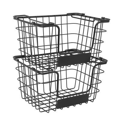 China Multi-Functional Black Stacking Light Weight Organizer Viable Rack Storage Basket Metal Wire Vegetable Home Kitchen Market for sale