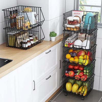 China Viable Vegetable and Fruit Storage Rack Kitchen Rack Multifunctional Standing Wire Metal Lightweight Storage Rack Basket for sale