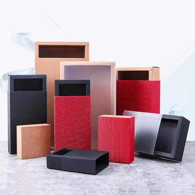 China Recycled Eco-Friendly Brown Collapsible Gift Box Paper Materials Custom Luxury Socks Drawer Sliding Packaging Box With Plastic Sleeve for sale