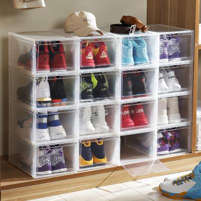 China Good Quality Household Sneaker Shoe Boxes Sustainable Stackable Plastic Storage Container Box With Handle for sale