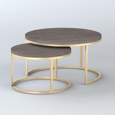 China Eco-friendy Small Legs Modern Design Living Room Top Luxury Wood Combination Gold Coffee Table Round Wooden Light Material for sale