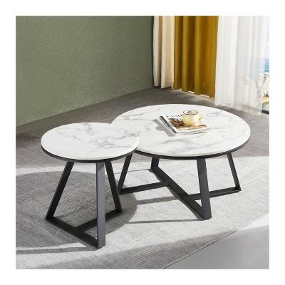 China Eco-friendy Factory Material Hot Sales Furniture Centerpiece Luxury Modern Minimalist Round Black Steel Marble Coffee Table Tea Table Base Set for sale