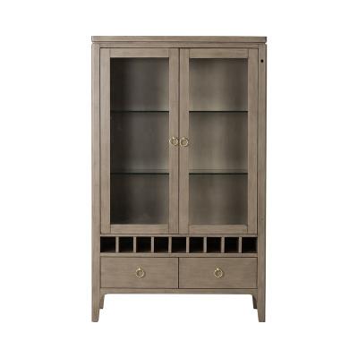 China Eco-friendly American Rustic Solid Living Room Cabinet Wine Oak Hardware Multifunctional Double Door Glass Wooden Storage Cabinet for sale