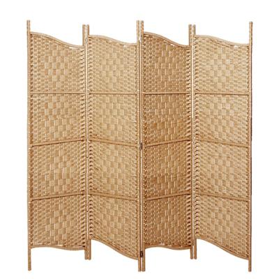 China Eco-friendly 4 Panels Weave Room Divider Screen Rattan Wicker Room Divider for sale