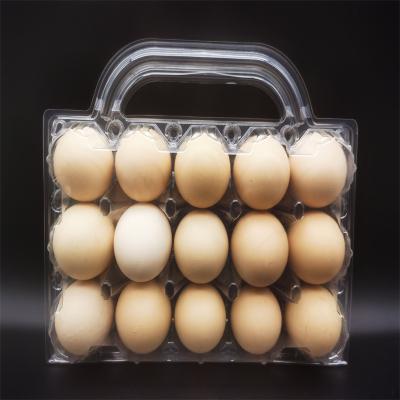 China Factory PET Material Plastic Straight Hair 15 Well Biodegradable Handheld Plastic Egg Tray Environmental Friendly Packing Case for sale