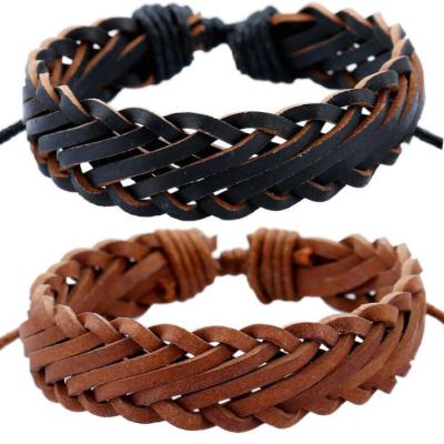 China Vintage Environmentally Friendly Personality Woven Bracelet Vegan Leather Multilayer Leather Wristband for sale