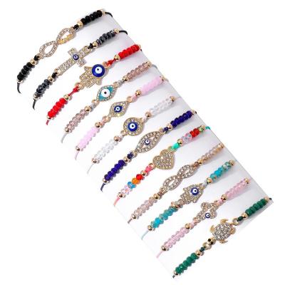 China Hot Sale Different Styles BOHEMIA Handwoven Crystal Beaded Devil's Eye Oil Drop Palm Turtle Friendship Bracelet For Women for sale