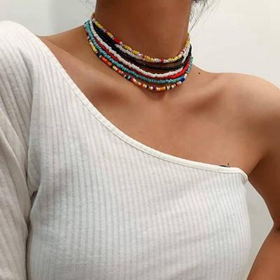 China Necklace Set CLASSIC Clavicle Chain Rice Bead Necklace Bracelet Anklet 7 Piece Colorful Handmade Setboho for sale