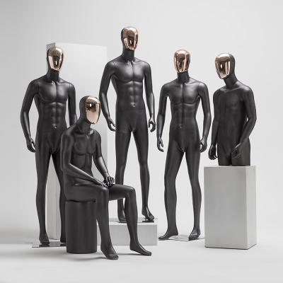 China Other Fashion Window Display Full Body Chrome Face Life Size Matte Black Male Mannequin On Suit Sale for sale