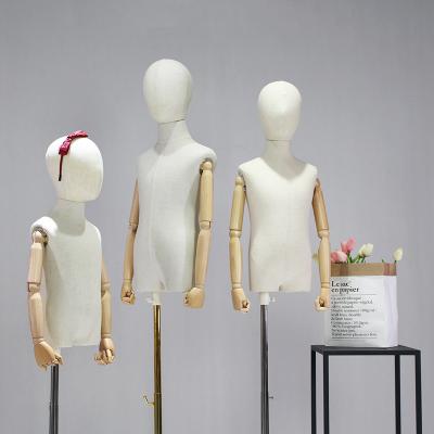 China Other Doll Size Half Body Child Dress Form Mannequin Cloth Covered Children Dress Form With Wooden Arms for sale