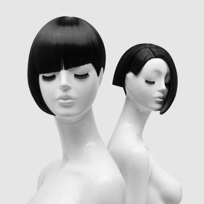 China New Style Mannequin Display Asymmetrical Bob Haircut Black Short Female Mannequie Head Wigs For Sale Thick Cheap Blunt Cut Straight Hair Wholesale for sale