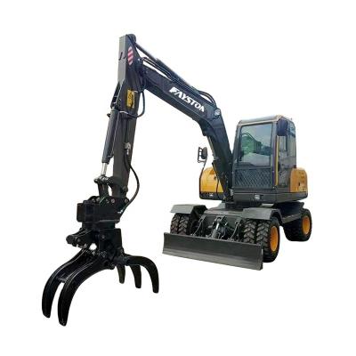 China Building Material Stores China Factory FT75 7 Ton Small Wheel Excavator Machine With Timber Grapple for sale