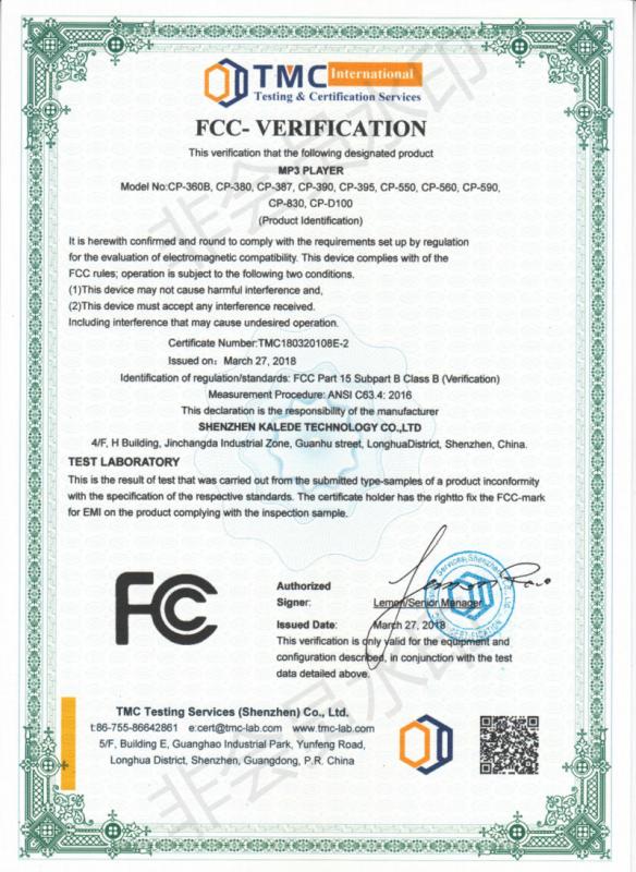 FCC - Shenzhen Kalede Technology Co., Ltd.