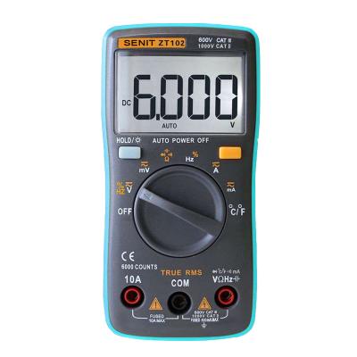 China Digital Multimeters Tester 6000 Count AC/DC Ohm Ammeter Auto Temperature Meters Meter ZT102 Tester 102 for sale