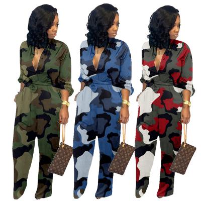 China 2021 New Women Bodycon Women's Camouflage Print Casual Loose Overalls Long Sleeve Overalls Breathable Female Overalls for sale