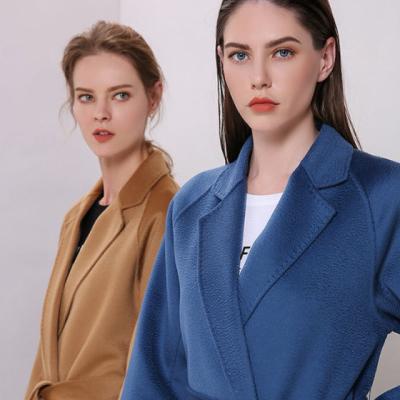 China HU Peng High Quality Women Coats New Breathable Water Ripple Double Sided Cashmere Coat Lace Up Longer Size Wool Coat for sale