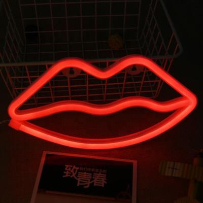 China Bedroom Fashion Neon Light Battery Operated Night Lamp Led Lip Neon Lamp For Party Decoration for sale