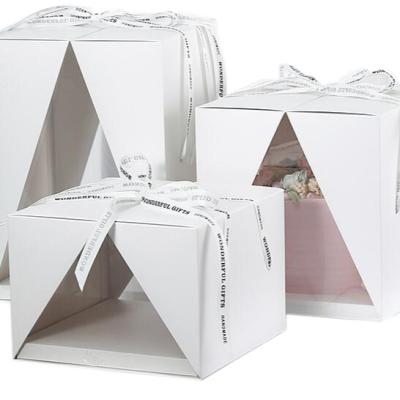 China Custom Decorative Disposable Cardboard Double Side Open White Side Open Birthday Cake Boxes for sale