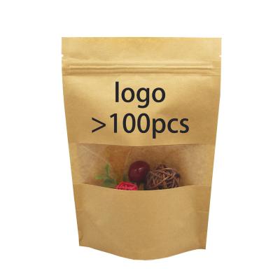 China Free Design Recyclable Seeds Brown Kraft Food Paper Packaging Bags With Window Packaging Zip Bag for sale