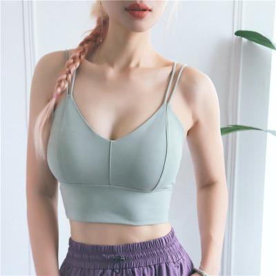 China Spandex/polyester ladies cup beauty fashion three-dimensional yoga bra women's double-strap vest sports underwear back for sale