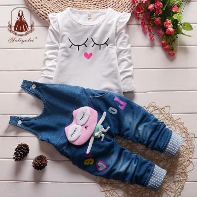 China Cute Winter Cartoon Anti-wrinkle Long Sleeve T-shirt Denim Pants Cute Boutique Kids Girl Clothing Sets Wholesale Kids Fashion Casual for sale