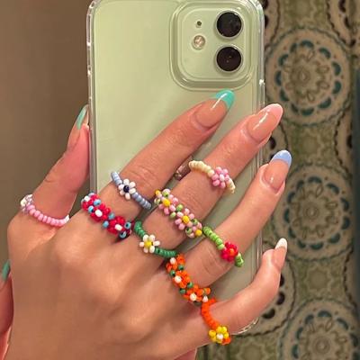 China New Cute Resin Acrylic Transparent Handmade Rhinestone Colorful Geometric Square Round Rings For Women Jewelry Party Y2k for sale