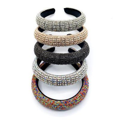 China Luxury Shiny Point Full Material Friendly Diamond Hair Accessories Crystal Head Hoop Wide-Brimmed Headband Women's Rhinestone Headband Sponge Turban for sale