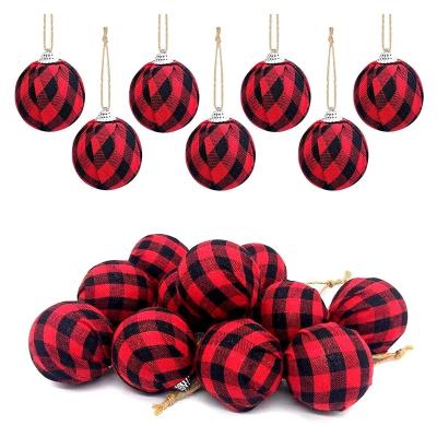 China Eco-friendly Buffalo Check Tissue Ball Christmas Cloth Wrapped Balls Hanging Ornament For Christmas Tree Party Decoration for sale